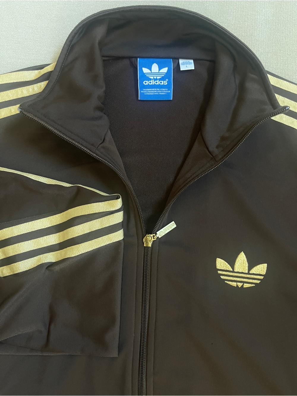 adidas Originals Brown Track Jacket with Gold Stripes - Picture 3 of 5